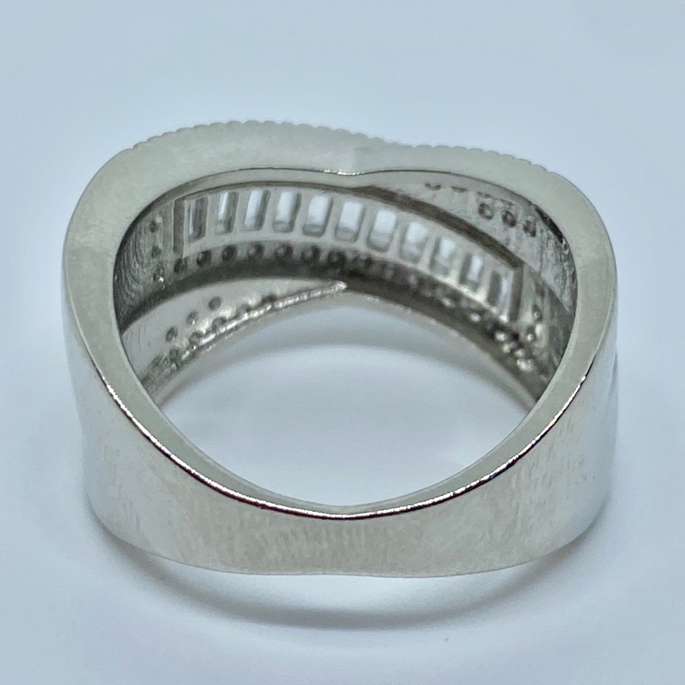 Wide Band Baguette and Round Diamond Sterling - Picture 7 of 9
